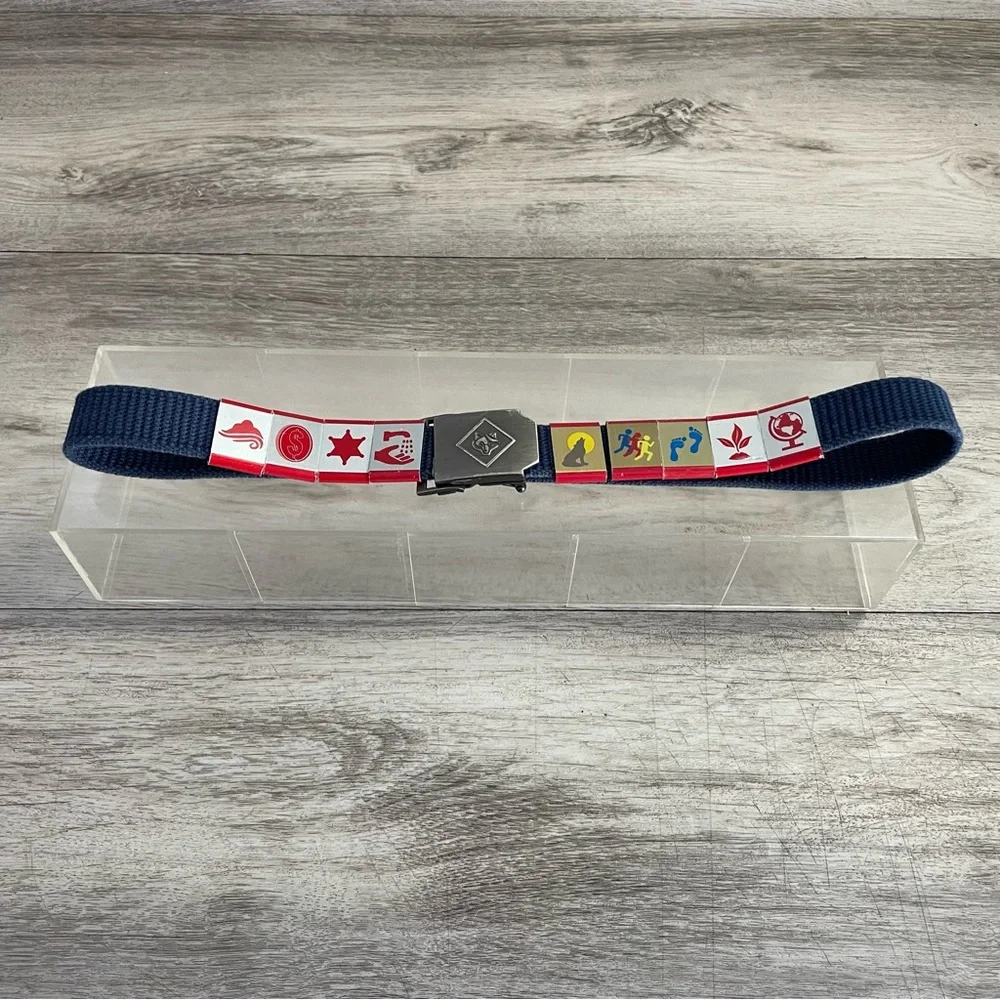 Boyscouts Blue Web Belt Size 28 with 9 Merit Metal Slides Sliders
